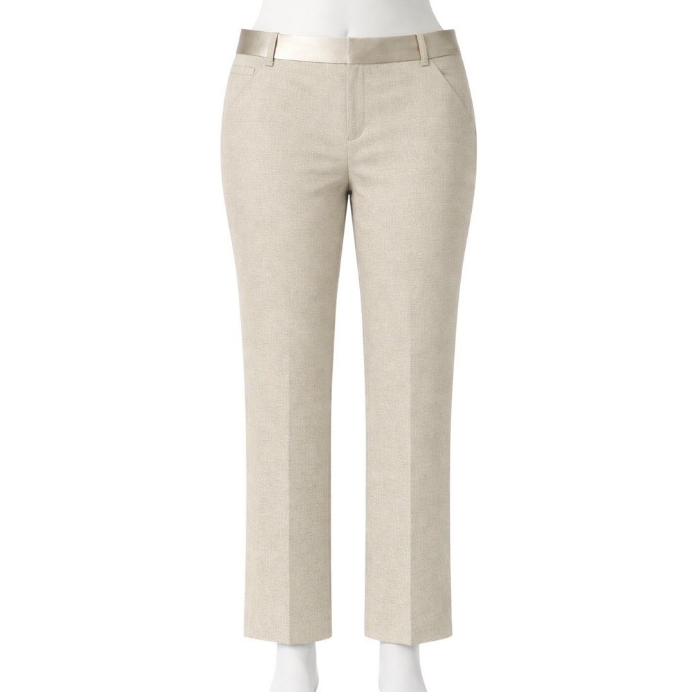 Calvin Klein Textured Straight Leg Career Pant Satin Waistband Neutral Size 14